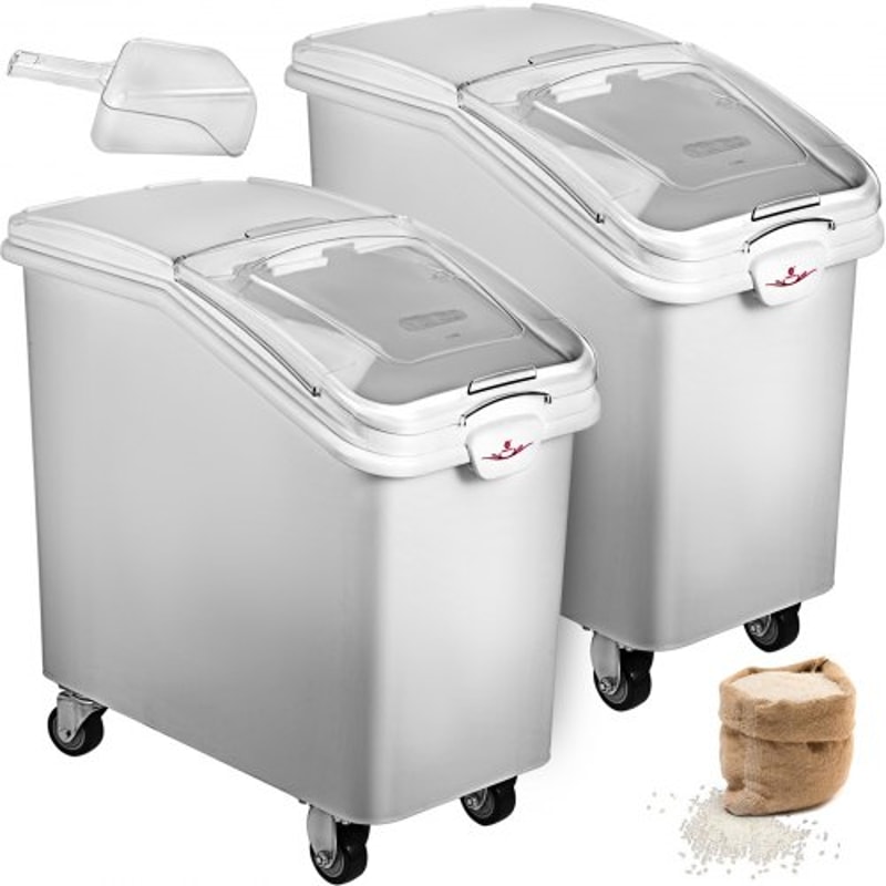 Commercial 21-Gallon Ingredient Bins with Casters, 2-Pack Food Safe Storage for Flour, Rice & Bulk Dry Goods