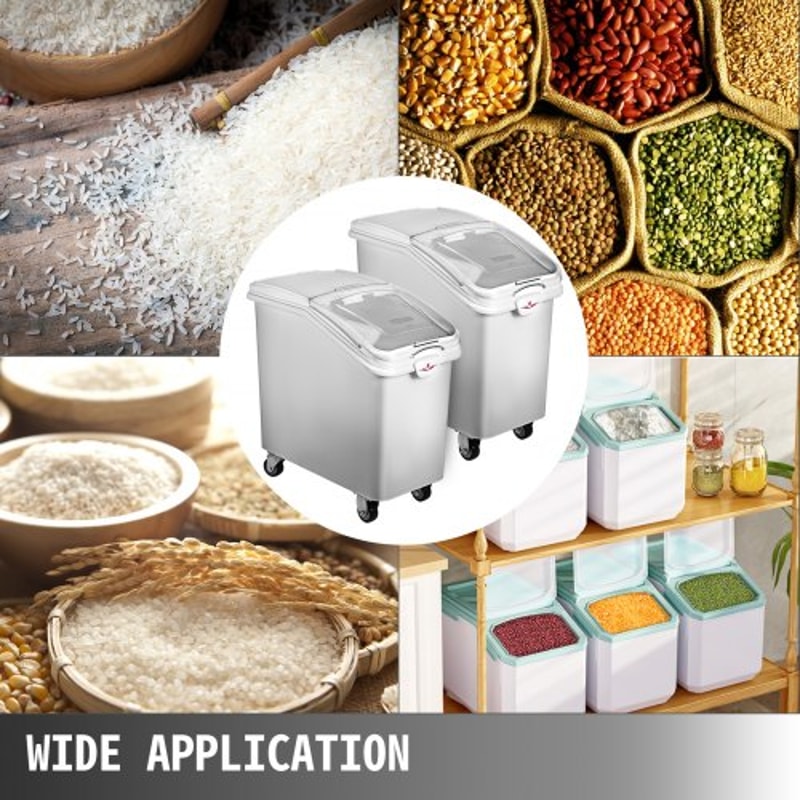 Commercial 21-Gallon Ingredient Bins with Casters, 2-Pack Food Safe Storage for Flour, Rice & Bulk Dry Goods