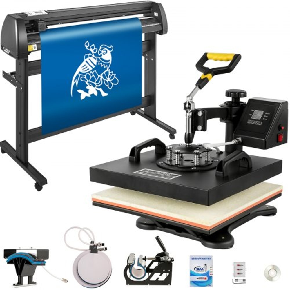 5-in-1 Heat Press & Vinyl Cutter Combo, 15"x15" Transfer Machine with 53" Cutting Plotter & USB Port for DIY Stickers