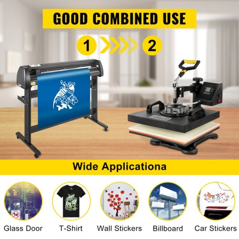 5-in-1 Heat Press & Vinyl Cutter Combo, 15"x15" Transfer Machine with 53" Cutting Plotter & USB Port for DIY Stickers