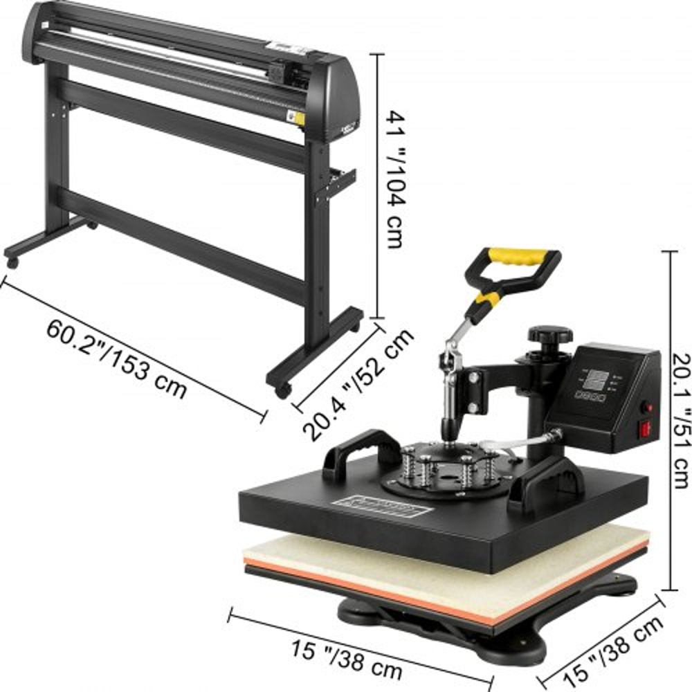 5-in-1 Heat Press & Vinyl Cutter Combo, 15"x15" Transfer Machine with 53" Cutting Plotter & USB Port for DIY Stickers