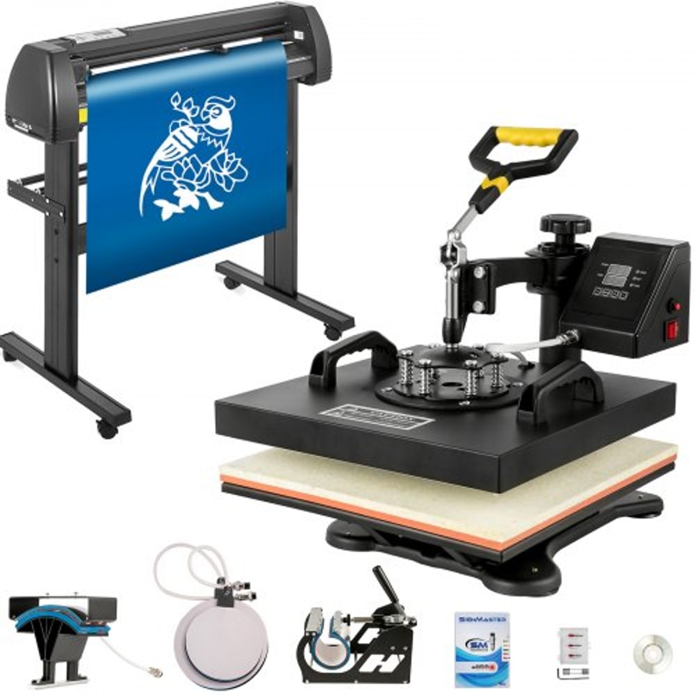 5-in-1 Heat Press & Vinyl Cutter Combo – 15"x15" T-Shirt Press with 28" Cutting Plotter & USB Port for Custom Apparel