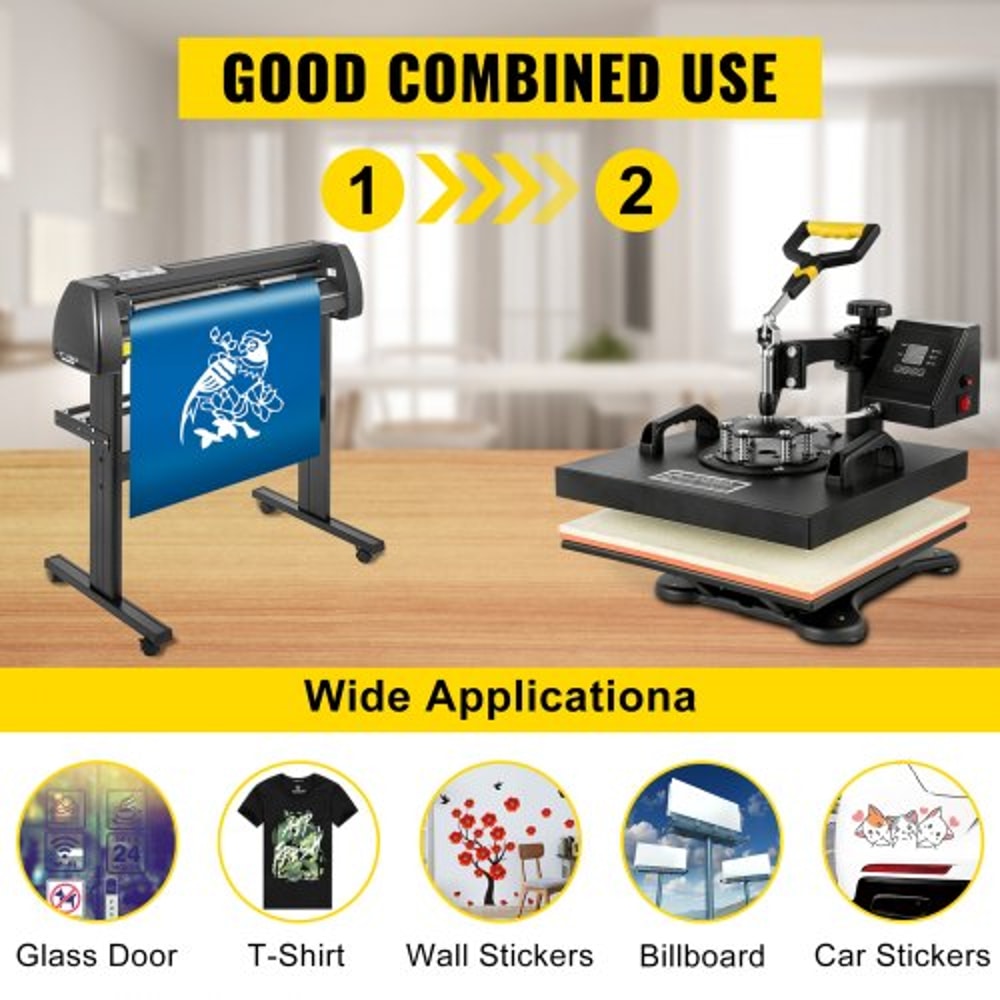 5-in-1 Heat Press & Vinyl Cutter Combo – 15"x15" T-Shirt Press with 28" Cutting Plotter & USB Port for Custom Apparel
