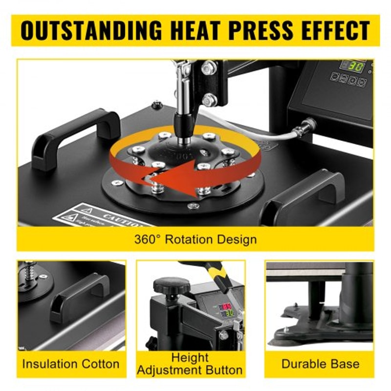 5-in-1 Heat Press & Vinyl Cutter Combo – 15"x15" T-Shirt Press with 28" Cutting Plotter & USB Port for Custom Apparel