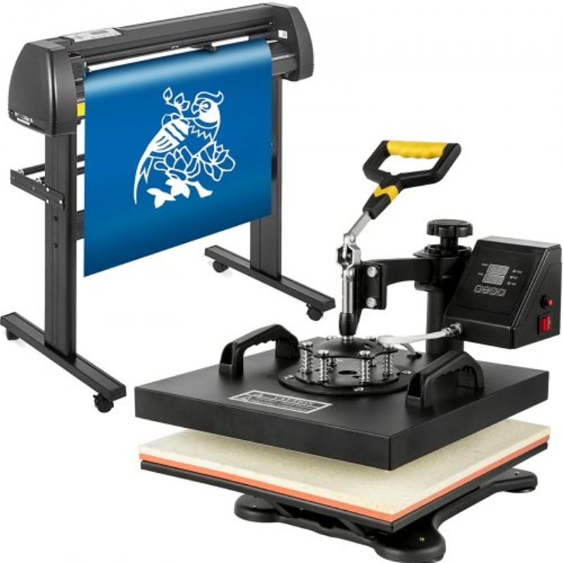 5-in-1 Heat Press & Vinyl Cutter Combo – 15"x15" T-Shirt Press with 28" Cutting Plotter & USB Port for Custom Apparel