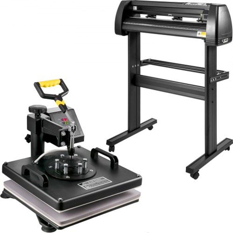 5-in-1 Heat Press & Vinyl Cutter Combo – 15"x15" T-Shirt Press with 28" Cutting Plotter & USB Port for Custom Apparel