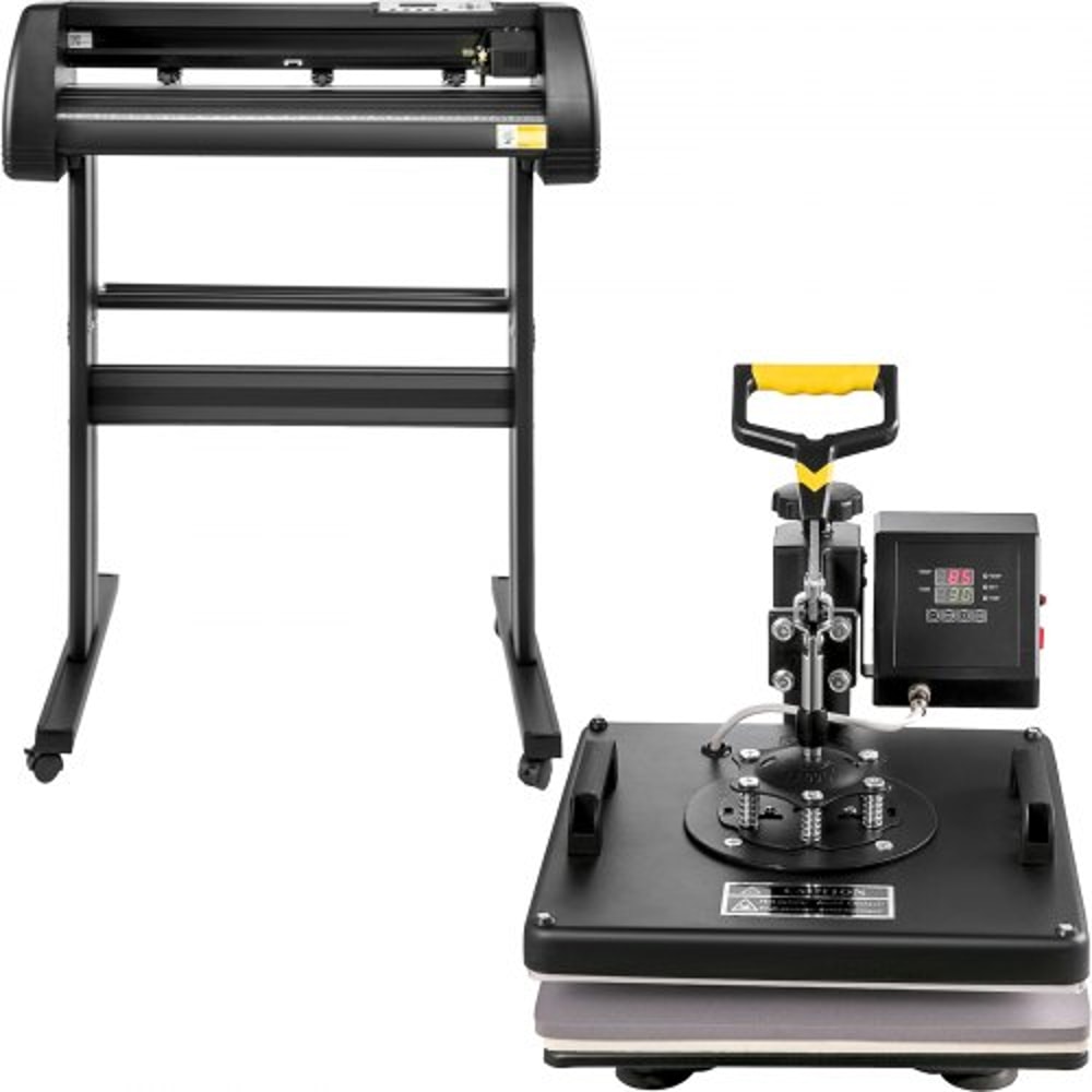5-in-1 Heat Press & Vinyl Cutter Combo – 15"x15" T-Shirt Press with 28" Cutting Plotter & USB Port for Custom Apparel