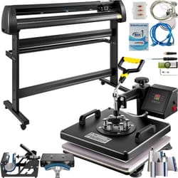 8 in 1 heat press & 28" vinyl cutter plotter bundle, 15"x15" sublimation machine for t-shirts, mugs & crafts