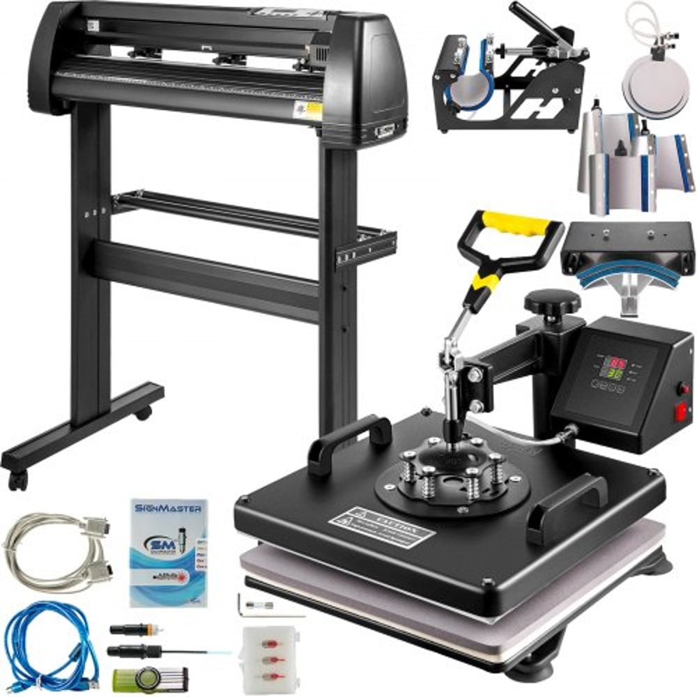 8 in 1 Heat Press 15"x15" Sublimation Machine + 28" Vinyl Cutter Plotter, All-in-One Custom Apparel & Decal Bundle