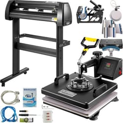 8 in 1 heat press 15"x15" sublimation machine + 28" vinyl cutter plotter, all-in-one custom apparel & decal bundle
