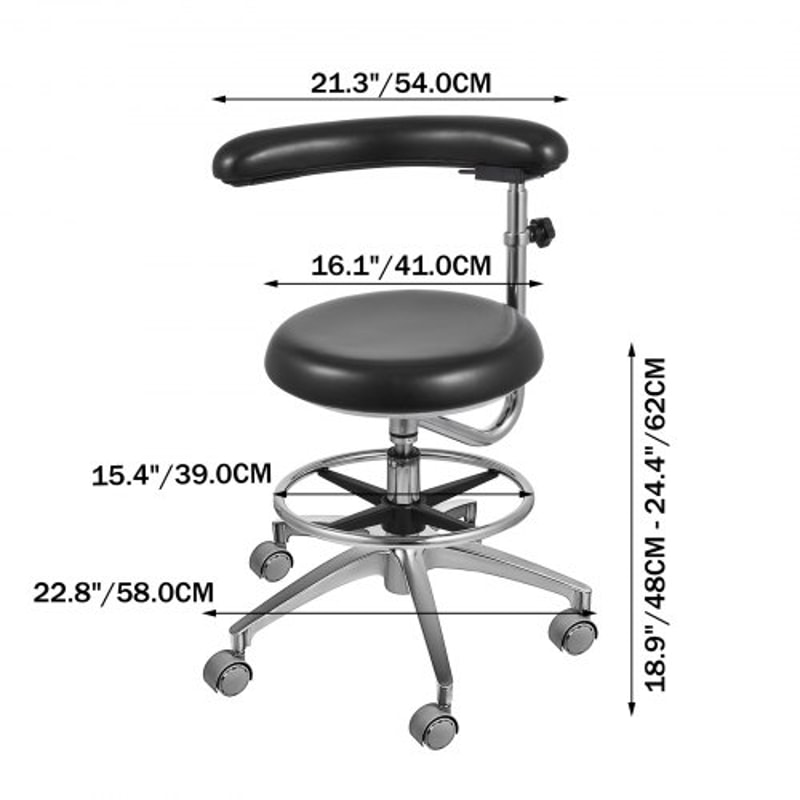 Ergonomic Medical Dental Stool Dentist Chair with PU Leather & Rotating Armrest, Adjustable Assistant Stool Chair