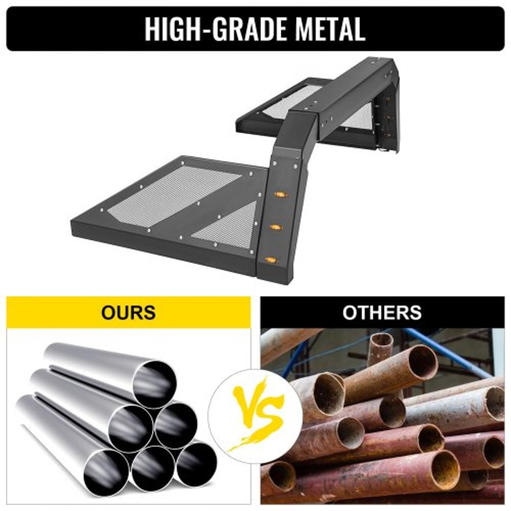 Adjustable Truck Roll Bar Chase Rack with Amber Side Marker Lamps, Universal Fit, Heavy-Duty Steel for Pickup Truck Beds