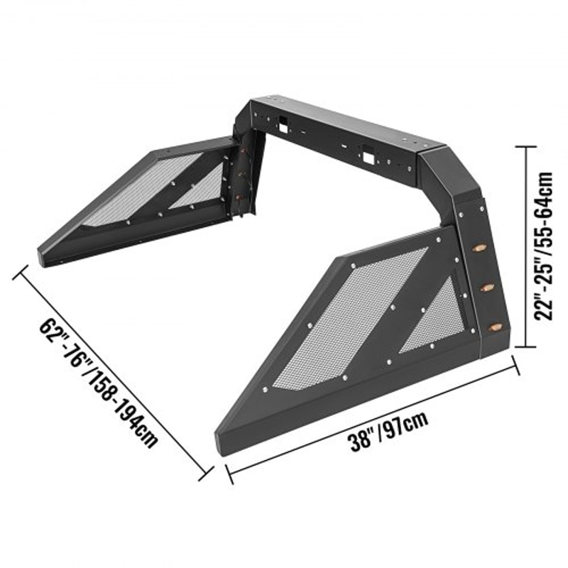 Adjustable Truck Roll Bar Chase Rack with Amber Side Marker Lamps, Universal Fit, Heavy-Duty Steel for Pickup Truck Beds