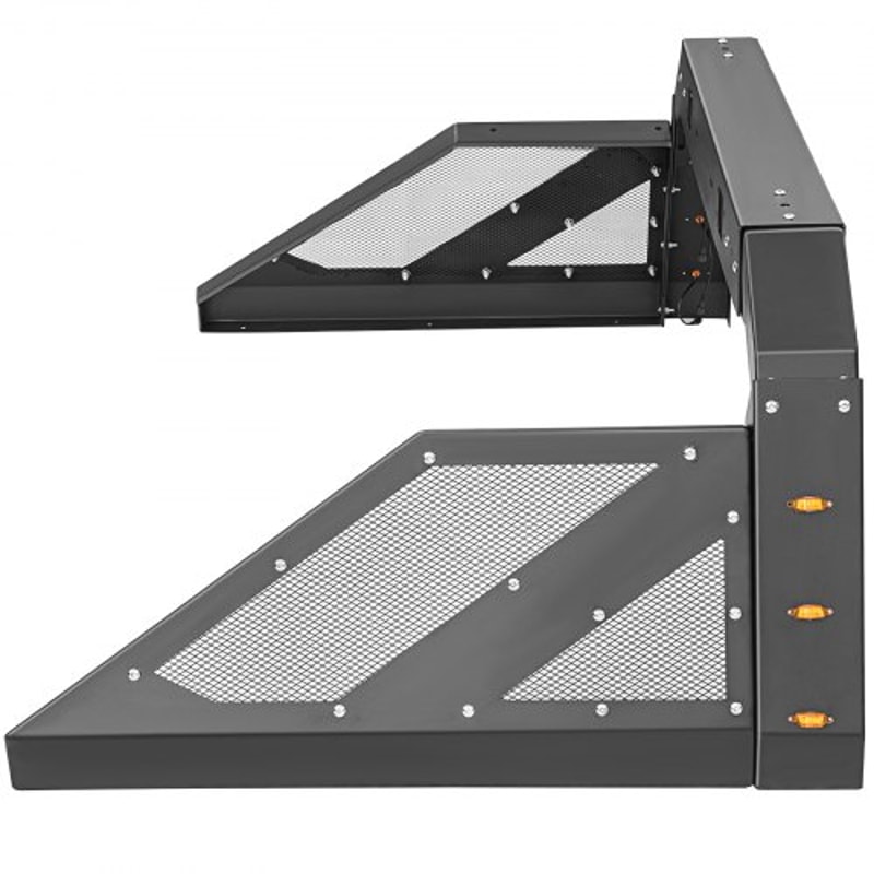 Adjustable Truck Roll Bar Chase Rack with Amber Side Marker Lamps, Universal Fit, Heavy-Duty Steel for Pickup Truck Beds