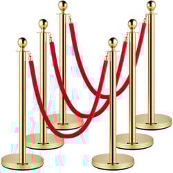 gold stanchion with ball top, stainless steel velvet ropes and posts, red crowd control barrier for events, hotels