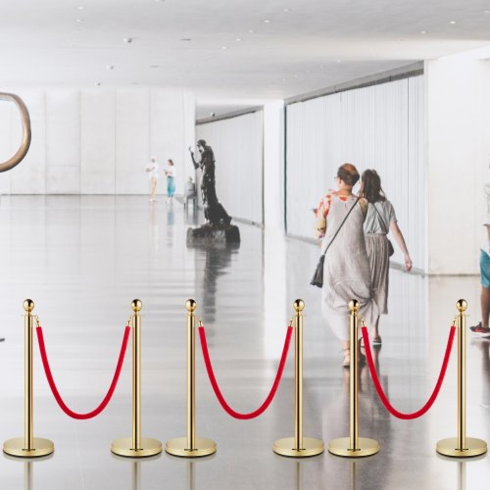 Gold Stanchion with Ball Top, Stainless Steel Velvet Ropes and Posts, Red Crowd Control Barrier for Events, Hotels