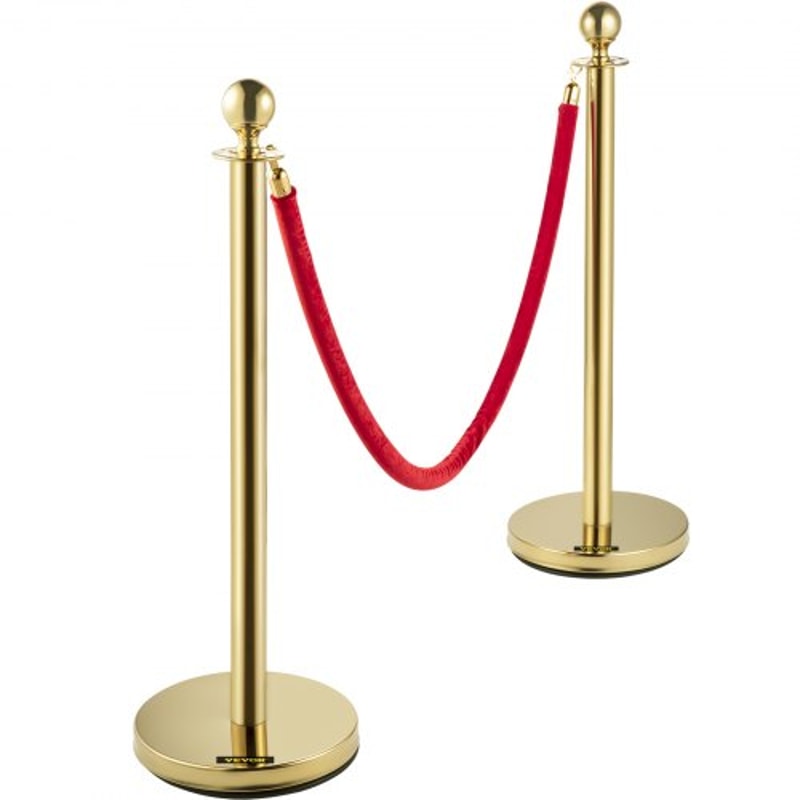 Gold Stanchion with Ball Top, Stainless Steel Velvet Ropes and Posts, Red Crowd Control Barrier for Events, Hotels