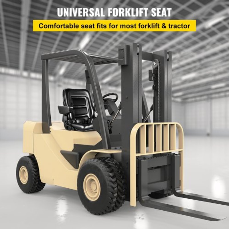 Heavy-Duty Universal Forklift Seat Black PVC Tractor Seat, Adjustable Mower Seat with Armrests, Seat Belt & Switch