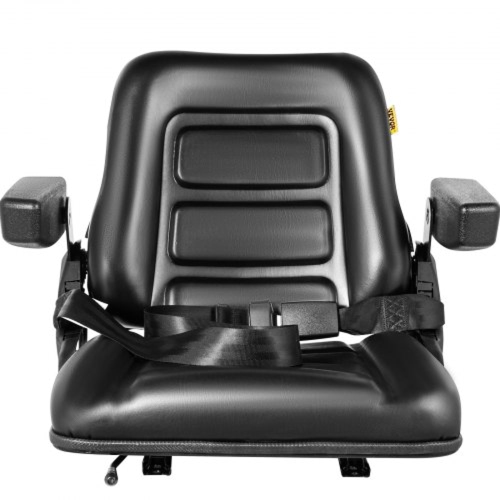 Heavy-Duty Universal Forklift Seat Black PVC Tractor Seat, Adjustable Mower Seat with Armrests, Seat Belt & Switch
