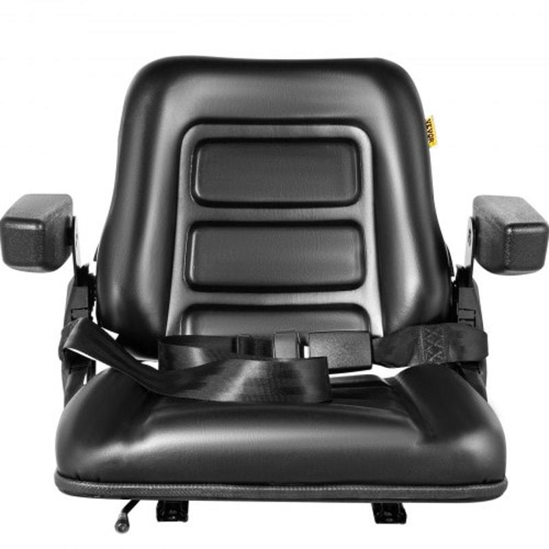 Heavy-Duty Universal Forklift Seat Black PVC Tractor Seat, Adjustable Mower Seat with Armrests, Seat Belt & Switch