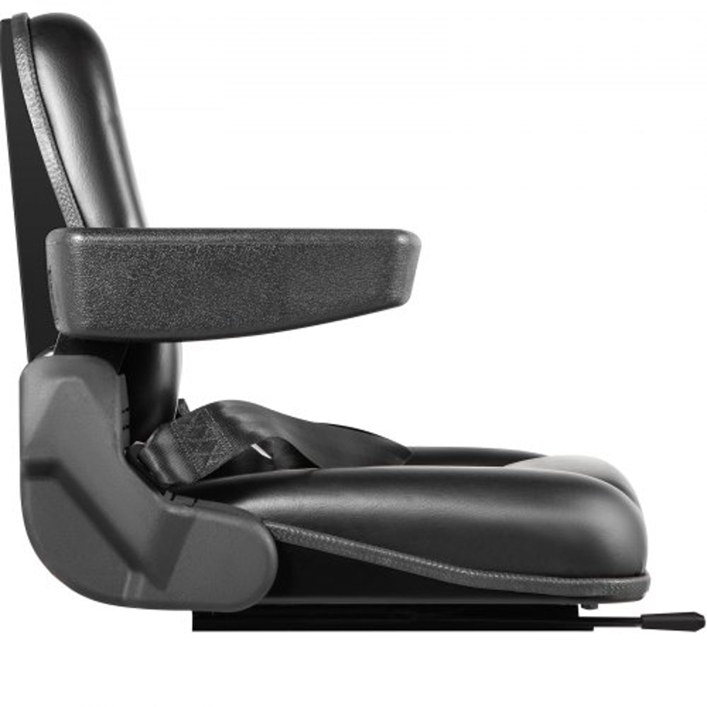 Heavy-Duty Universal Forklift Seat Black PVC Tractor Seat, Adjustable Mower Seat with Armrests, Seat Belt & Switch