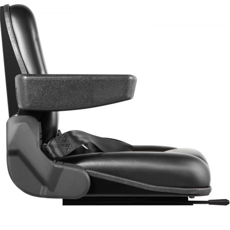 Heavy-Duty Universal Forklift Seat Black PVC Tractor Seat, Adjustable Mower Seat with Armrests, Seat Belt & Switch