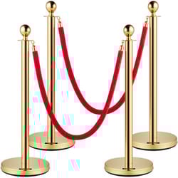 stainless steel gold stanchion posts with ball top, red velvet ropes and posts, crowd control barrier for hotels, events