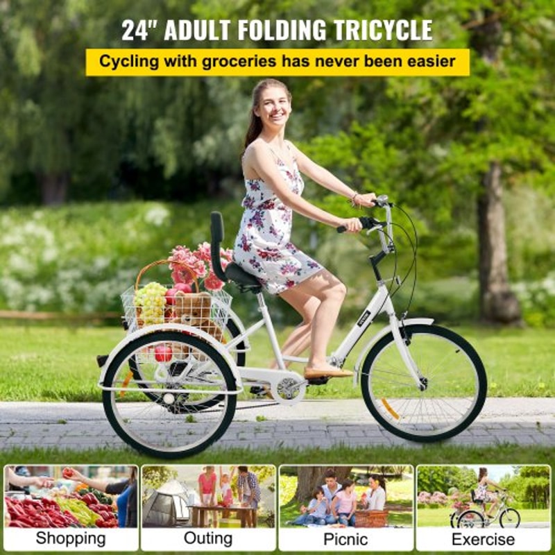 Adult Folding Tricycle 24 Wheels 7Speed Foldable 3Wheel Bike For Adults With Large Rear Basket 2
