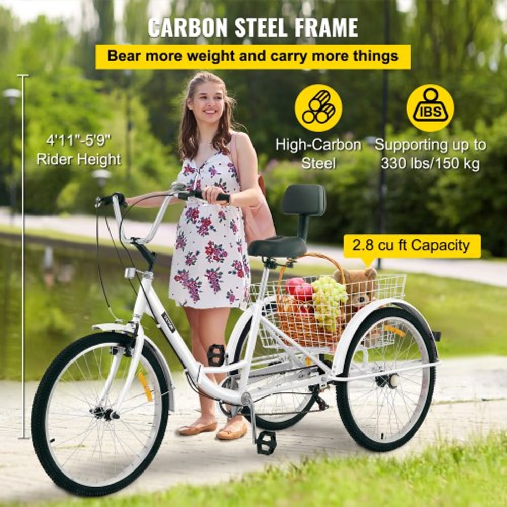 Adult Folding Tricycle 24 Wheels 7Speed Foldable 3Wheel Bike For Adults With Large Rear Basket 3