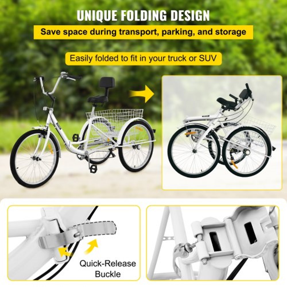 Adult Folding Tricycle 24 Wheels 7Speed Foldable 3Wheel Bike For Adults With Large Rear Basket 4