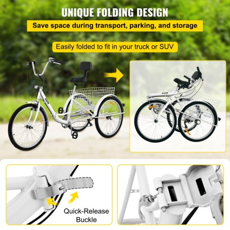 Adult Folding Tricycle 24 Wheels 7Speed Foldable 3Wheel Bike For Adults With Large Rear Basket 4