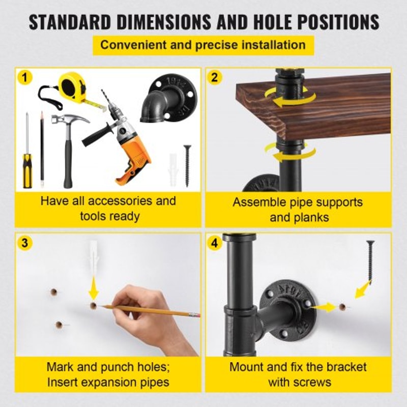 Pipe Shelves with Wood Planks, Rustic Industrial Wall Mounted Floating Shelving for Bar, Kitchen, Bathroom, Farmhouse