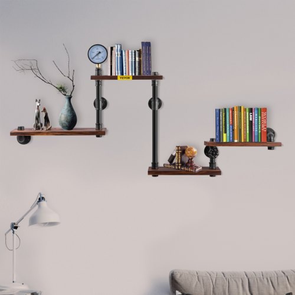 Pipe Shelves with Wood Planks, Rustic Industrial Wall Mounted Floating Shelving for Bar, Kitchen, Bathroom, Farmhouse