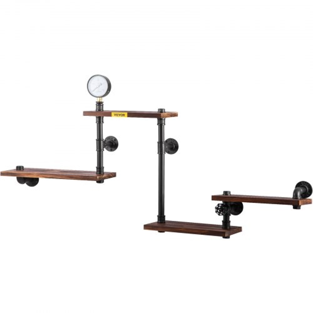 Pipe Shelves with Wood Planks, Rustic Industrial Wall Mounted Floating Shelving for Bar, Kitchen, Bathroom, Farmhouse