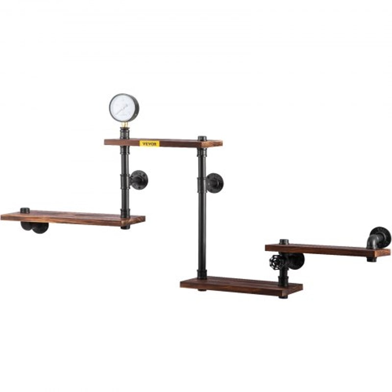Pipe Shelves with Wood Planks, Rustic Industrial Wall Mounted Floating Shelving for Bar, Kitchen, Bathroom, Farmhouse