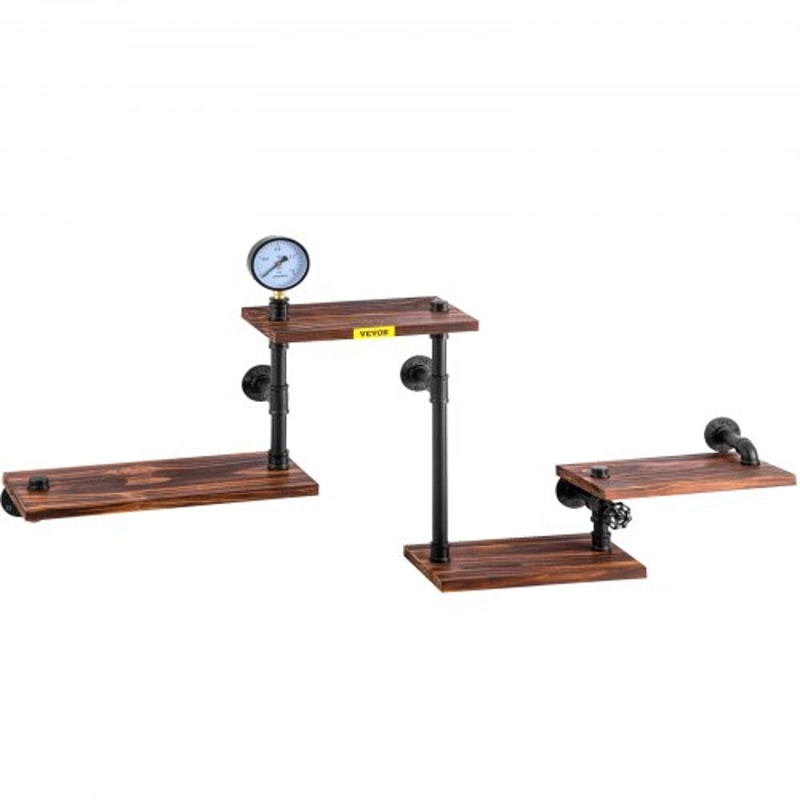 Pipe Shelves with Wood Planks, Rustic Industrial Wall Mounted Floating Shelving for Bar, Kitchen, Bathroom, Farmhouse