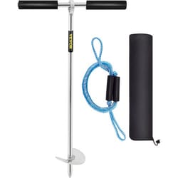 stainless steel sand anchor, auger for beach, sandbar & shallow water, removable handle, bungee line & bag