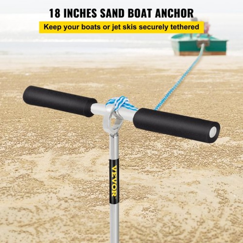 Stainless Steel Sand Anchor, Auger for Beach, Sandbar & Shallow Water, Removable Handle, Bungee Line & Bag