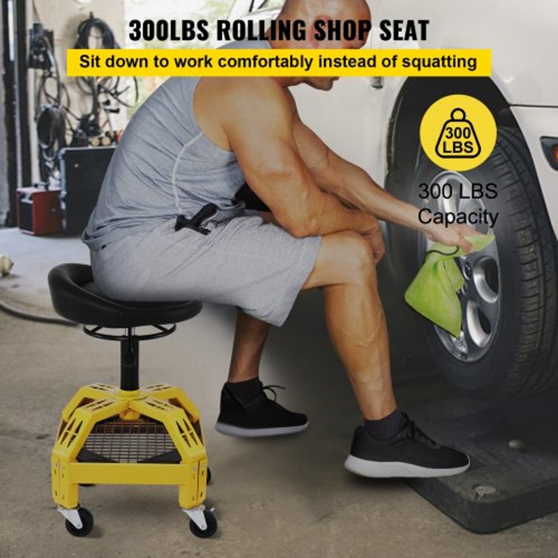 300LBS Capacity Rolling Garage Stool Adjustable Height 24 To 287 Mechanic Seat With 360 Swivel Whee 2