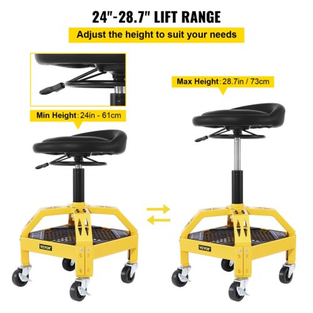 300LBS Capacity Rolling Garage Stool Adjustable Height 24 To 287 Mechanic Seat With 360 Swivel Whee 3