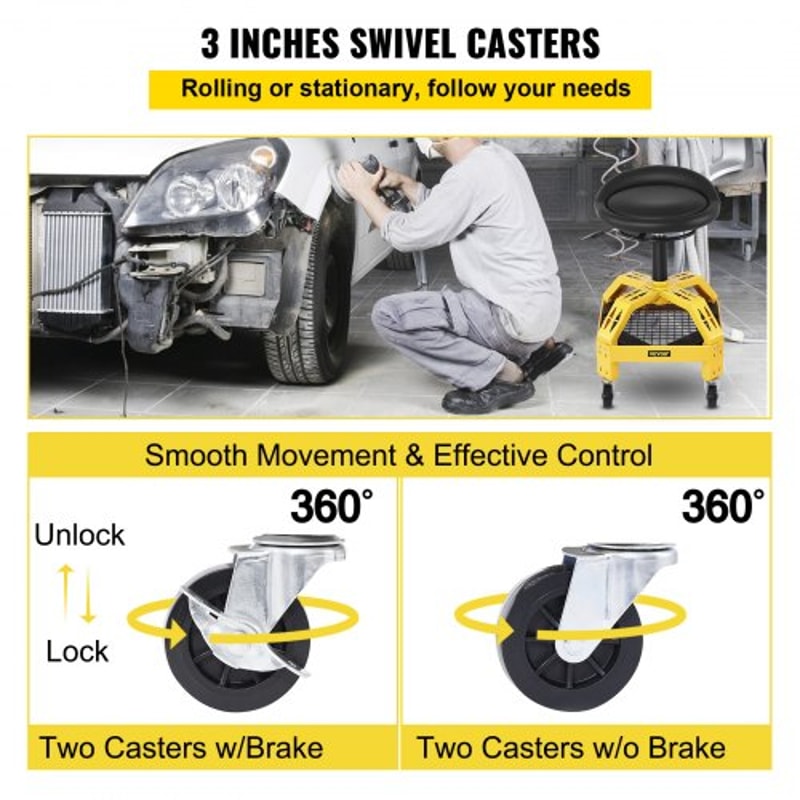 300LBS Capacity Rolling Garage Stool Adjustable Height 24 To 287 Mechanic Seat With 360 Swivel Whee 5