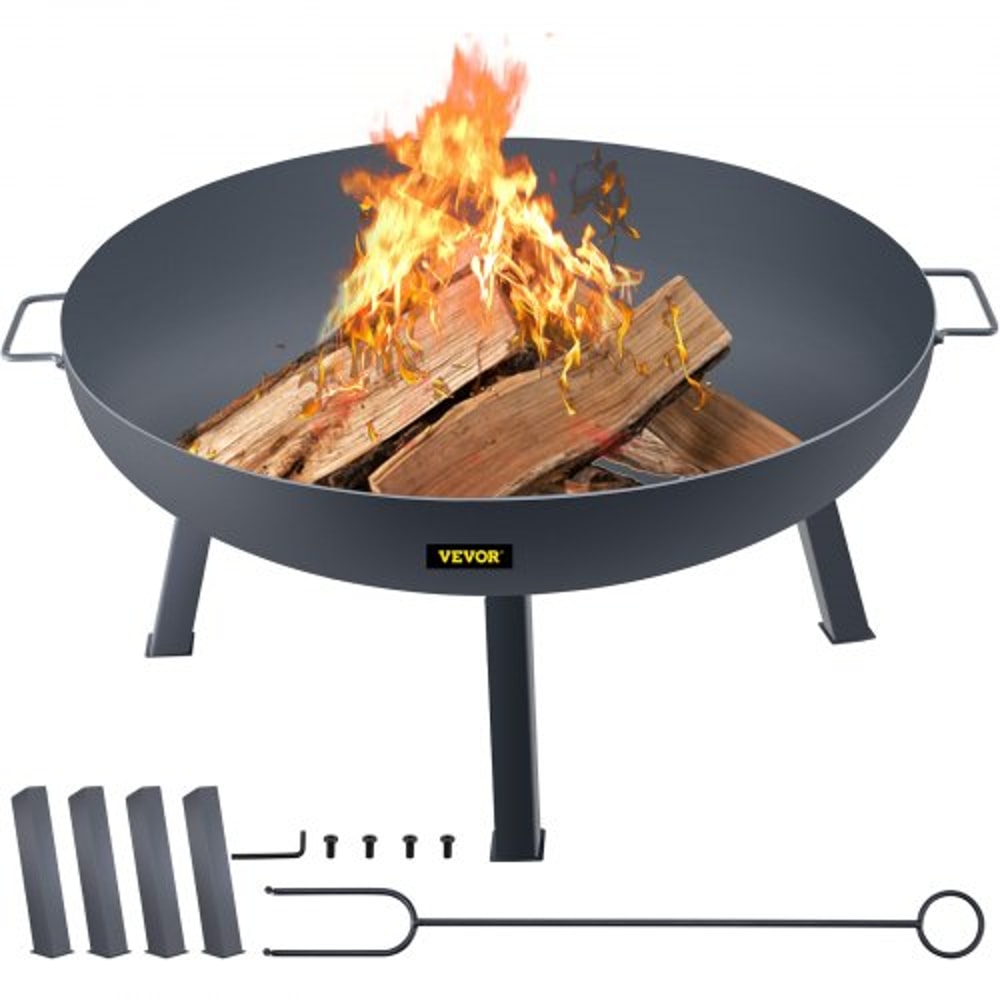 34Inch Carbon Steel Fire Bowl Wood Burning Outdoor Fire Pit For Patio Backyard Camping With Drain 1