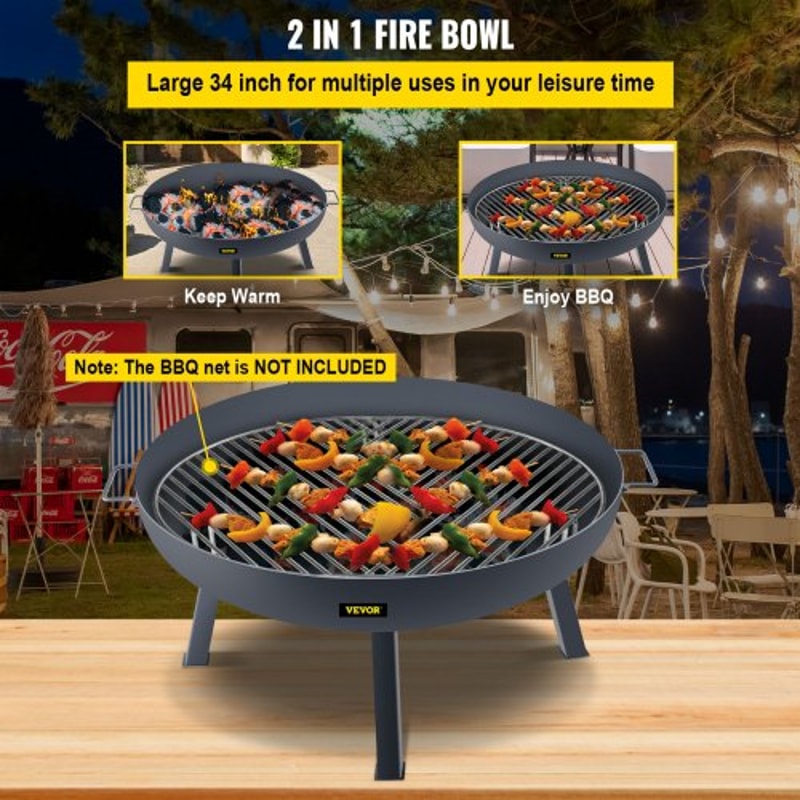 34Inch Carbon Steel Fire Bowl Wood Burning Outdoor Fire Pit For Patio Backyard Camping With Drain 3