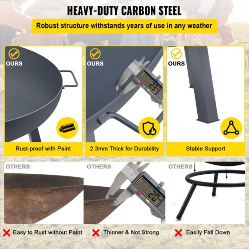 34Inch Carbon Steel Fire Bowl Wood Burning Outdoor Fire Pit For Patio Backyard Camping With Drain 4