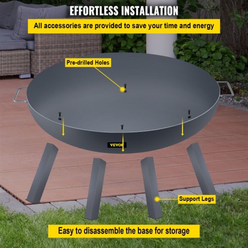 34Inch Carbon Steel Fire Bowl Wood Burning Outdoor Fire Pit For Patio Backyard Camping With Drain 6