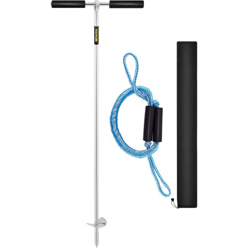 Stainless Steel Sand Anchor Auger, Removable Handle, Bungee Line & Carry Bag, Secure Jet Ski, Pontoon, PWC