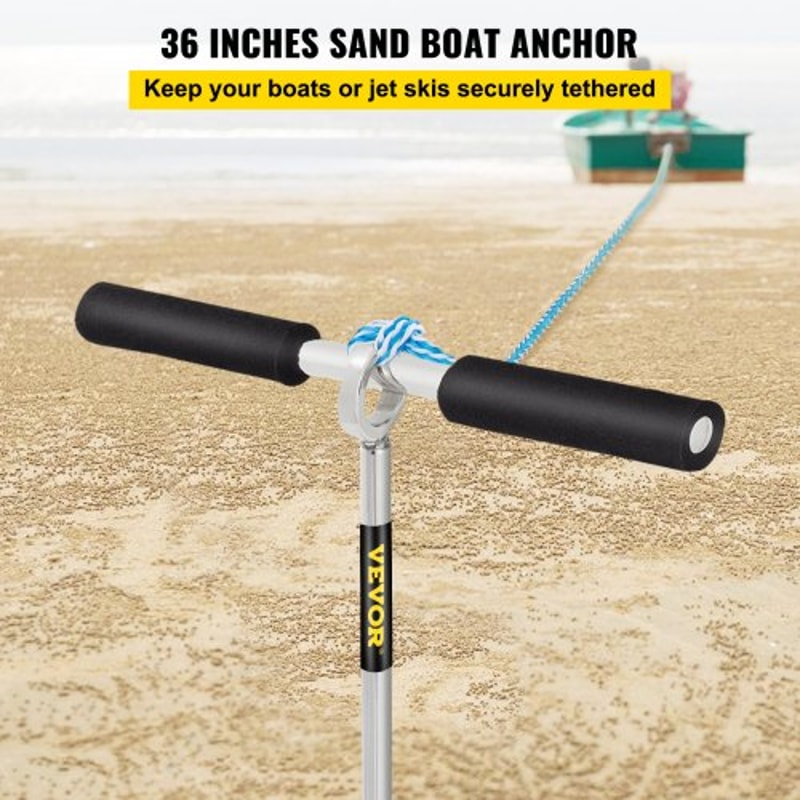 Stainless Steel Sand Anchor Auger, Removable Handle, Bungee Line & Carry Bag, Secure Jet Ski, Pontoon, PWC