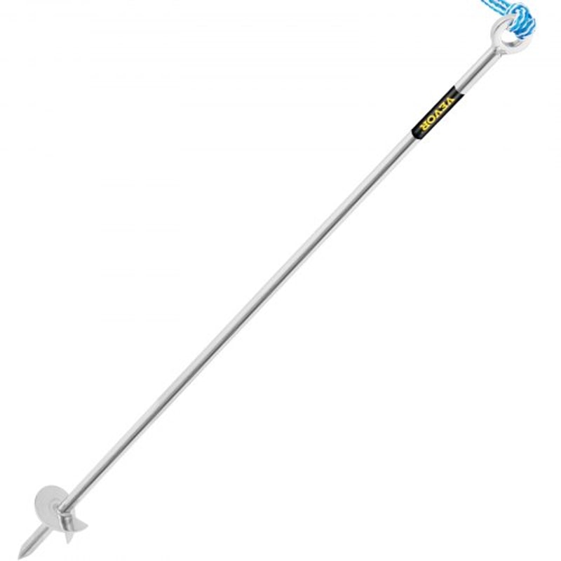 Stainless Steel Sand Anchor Auger, Removable Handle, Bungee Line & Carry Bag, Secure Jet Ski, Pontoon, PWC