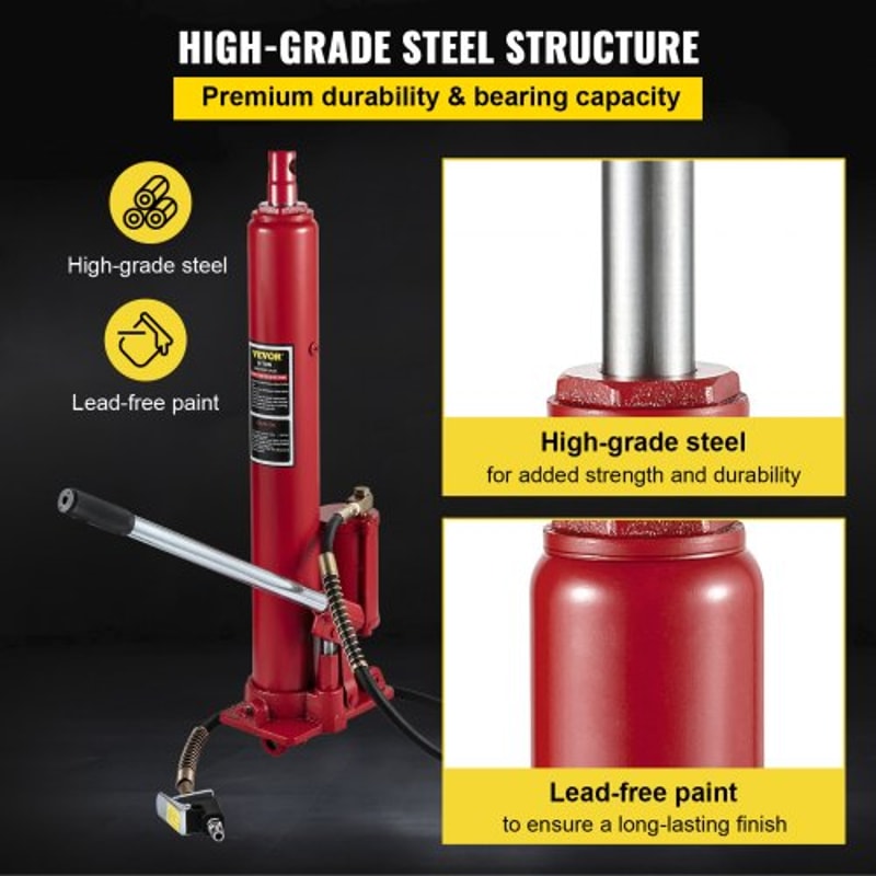 Hydraulic/Pneumatic Long Ram Jack with Single Piston Pump & Clevis Base, Engine Hoist Cherry Picker for Garage/Shop