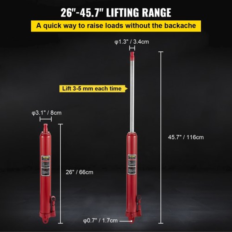 Hydraulic Long Ram Jack, Heavy-Duty Single Piston Pump with Clevis Base, Manual Cherry Picker Engine Lift Hoist